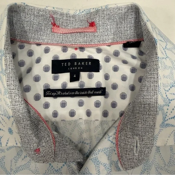Ted Baker Men’s White Floral Print Short Sleeve Button Up Shirt Large - Picture 3 of 4